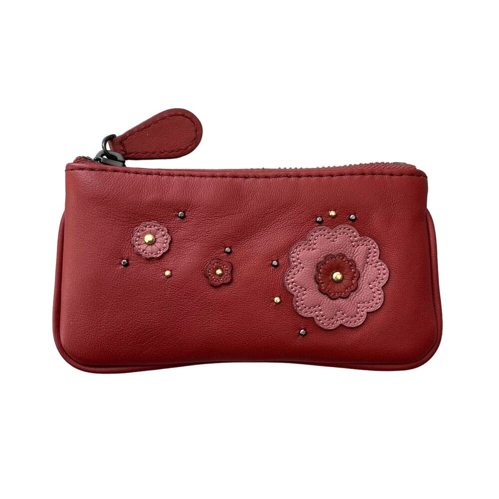 Bottega Veneta Leather Keychain Coin Pouch Red Floral